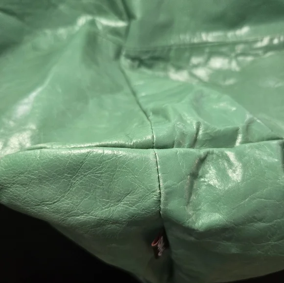 ​Tano Mint Green Leather Hobo Bag Tassel Whipstitch Handle Boho Slouchy - Picture 7 of 16